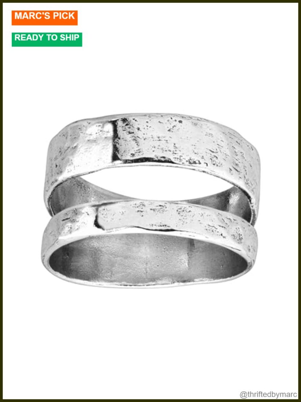 Sterling Silver Two Bar Statement Ring Textured Band Size 12